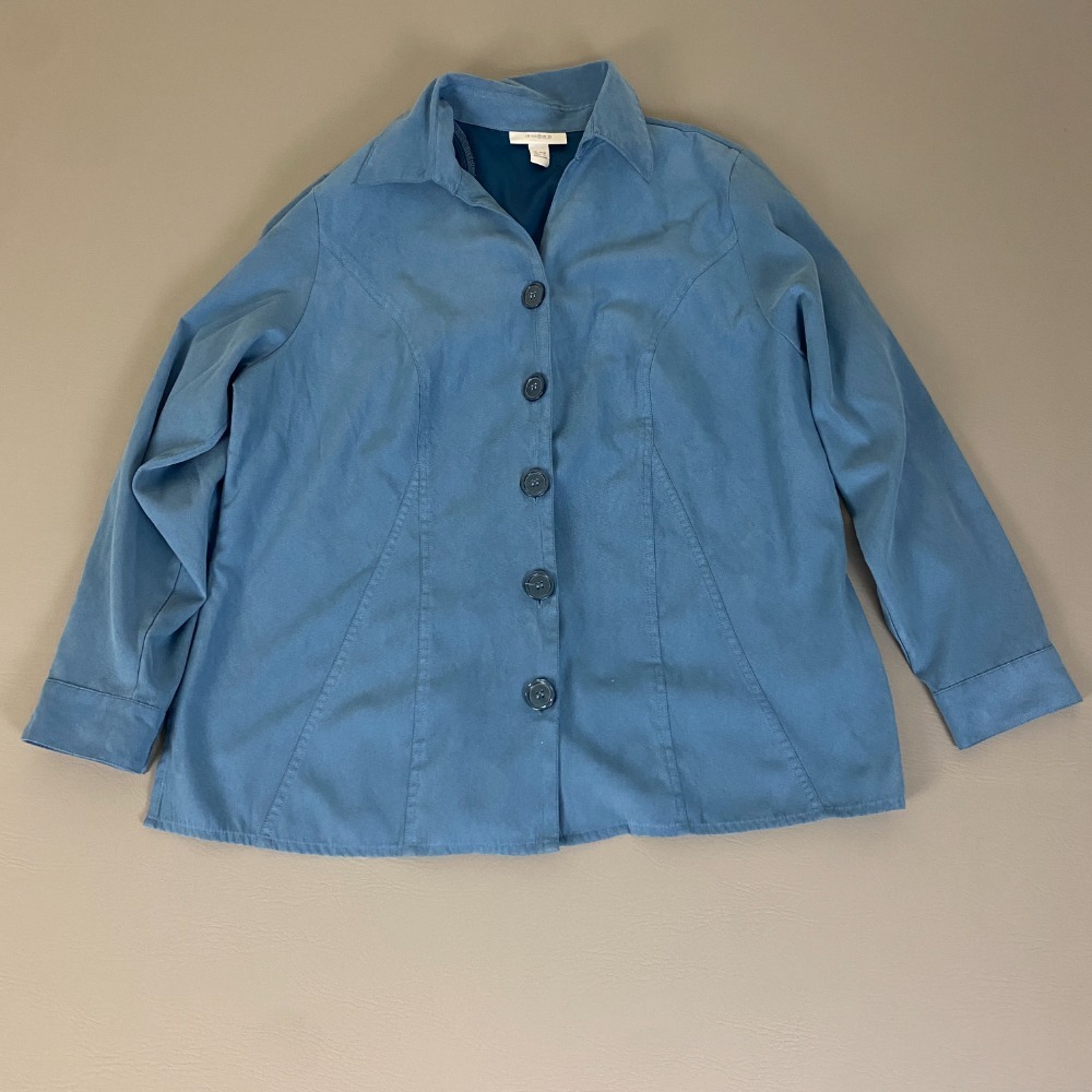 Dressbarn Button Down Shirt Jacket Women's Size‎ 14/16W Blue Career Office
